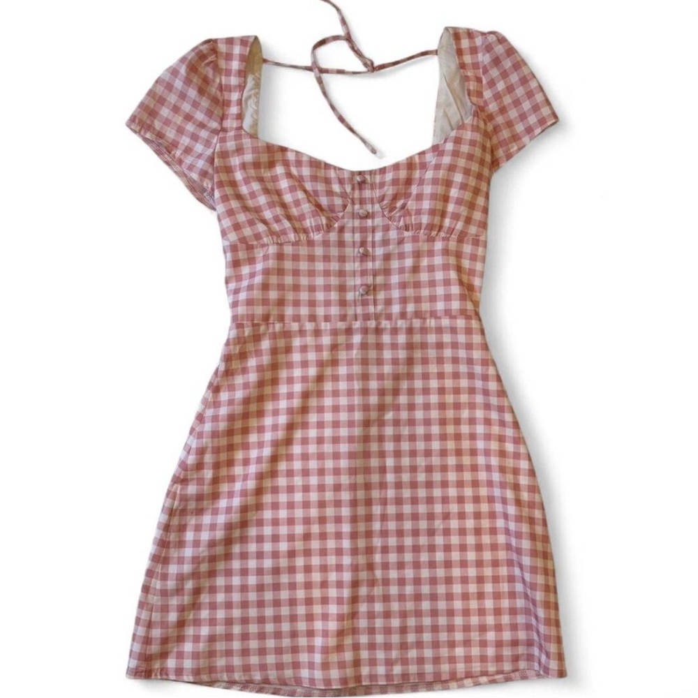 Tiger Mist Pink and White Tie Front Bustier Mini Sundress